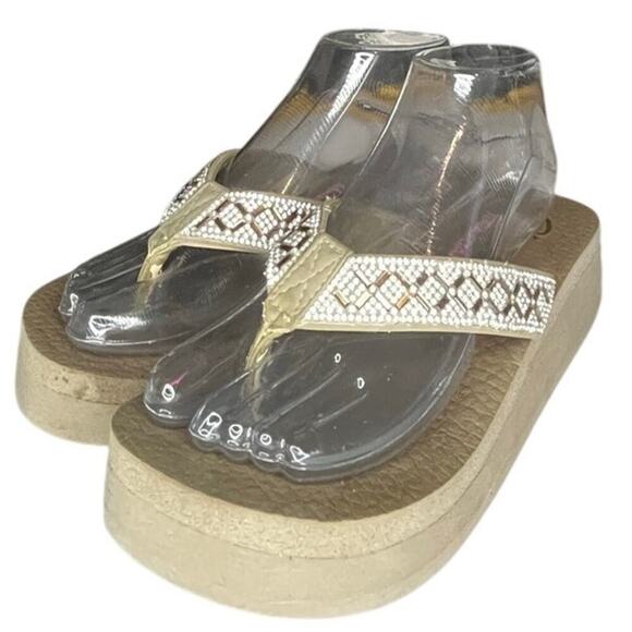 Womens Skechers Vinyasa Lotus Princess 31619 Rhinestones Flip Flop Sandal Brown - Picture 2 of 5